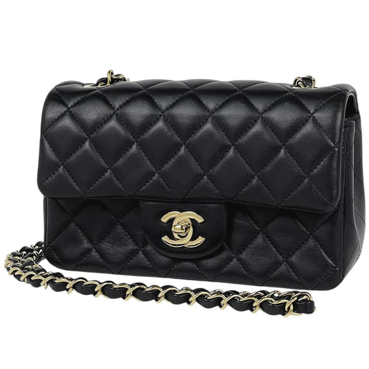 Chanel CC Logo Chain Shoulder Bag Quilted Leather Black