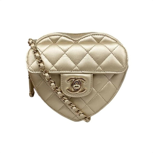 Chanel Shoulder Bag Heart Chain Ap2784 Quilted Lambskin Metallic