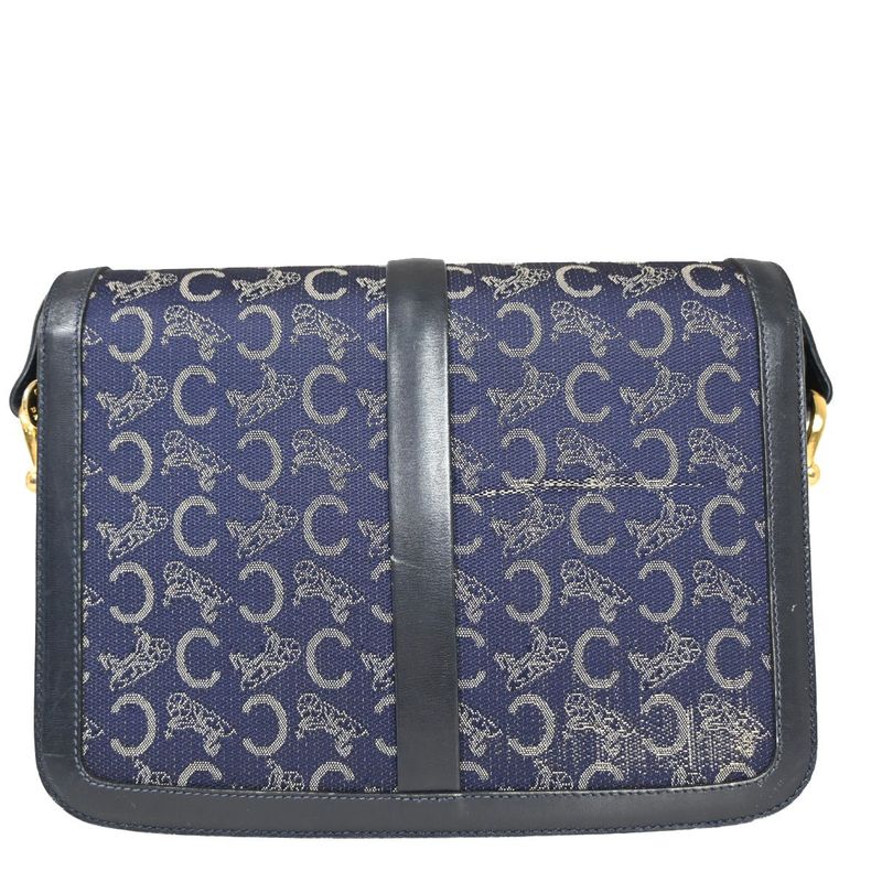 Celine Carriage One Shoulder Bag Macadam Navy Gold 60bs100