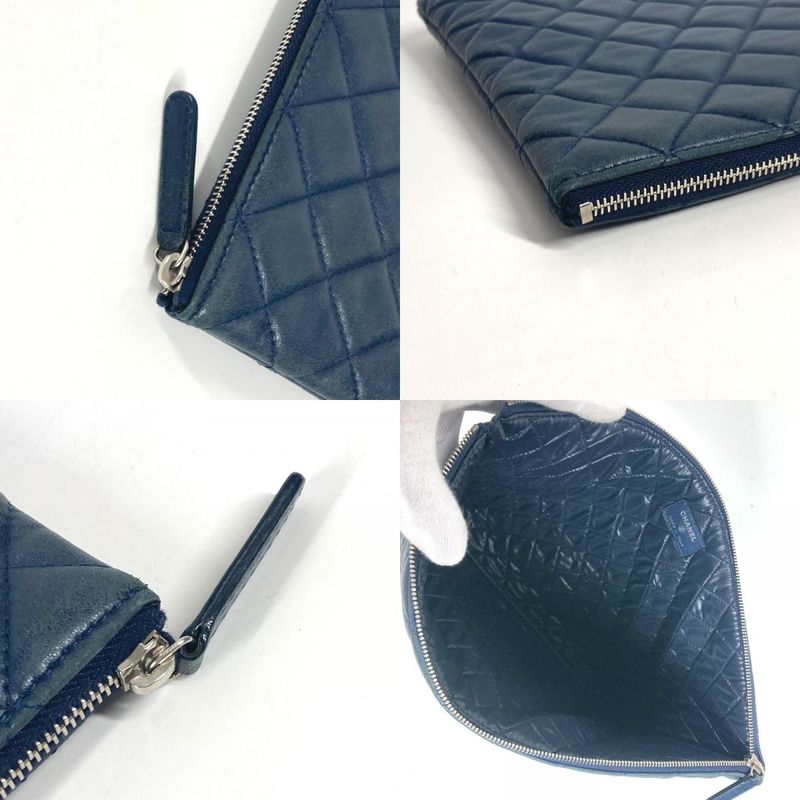Chanel Clutch Bag CC Coco Mark Quilted Leather Navy