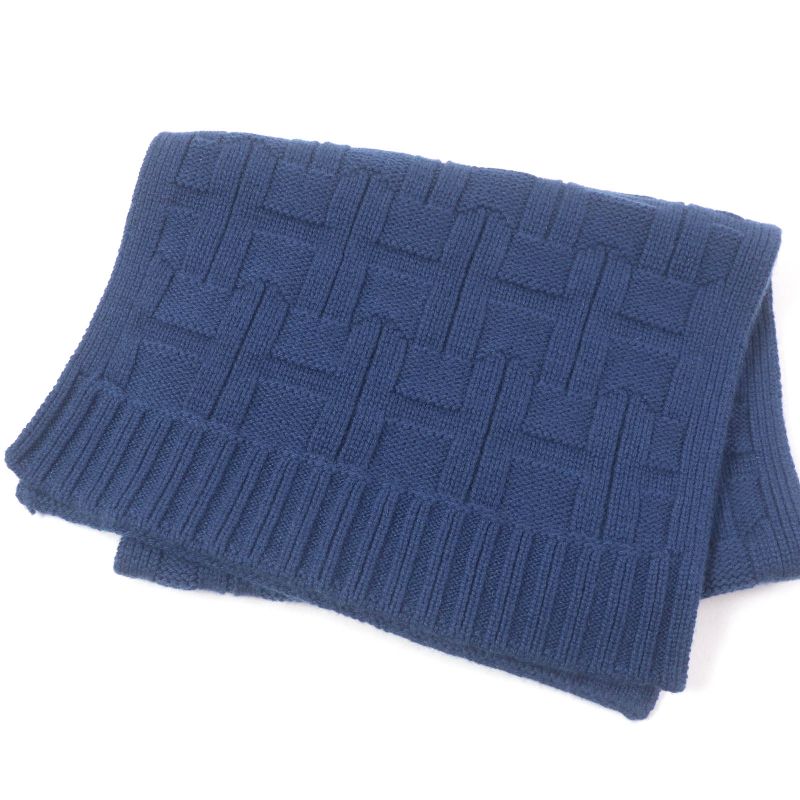 Hermes 100% Cashmere H Logo Knitting Knit Scarf Navy Men's And