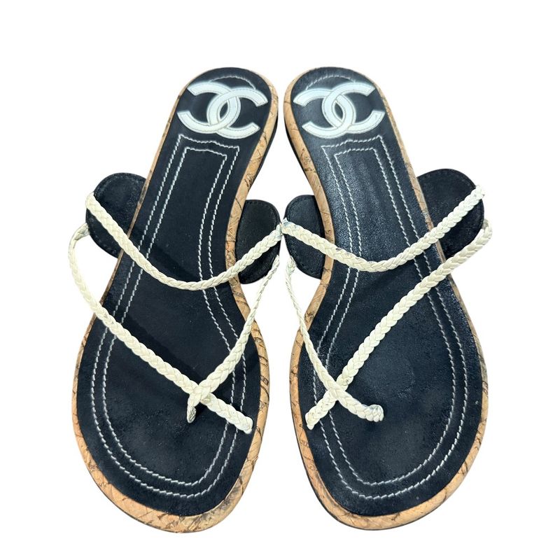 Good Chanel Coco Mark Strap Sandals Size 35 Approx 22cm (8.66in) Black Ladies