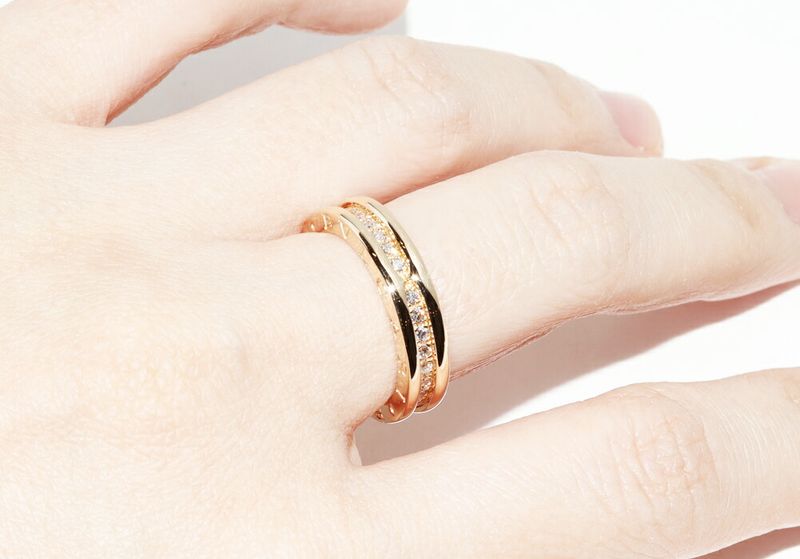 Bulgari Ring 18K Yellow Gold Diamond Bzero1 Ring XS 1 Band Full Diamond An850561