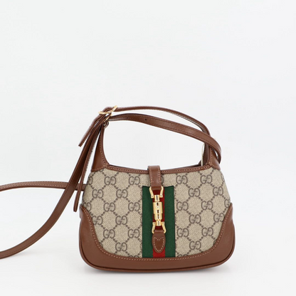 Gucci Jackie 1961 Mini Bag Beige And Brown GG Supreme Canvas And Leather 637092