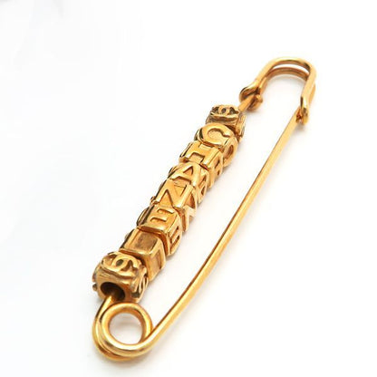 Chanel Brooch Safety Pin 01P Logo Cube GP Gold Color With Box Chanel