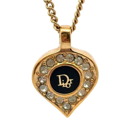 Christian Dior Vintage Rhinestone Crystal Round Necklace Gold Plated