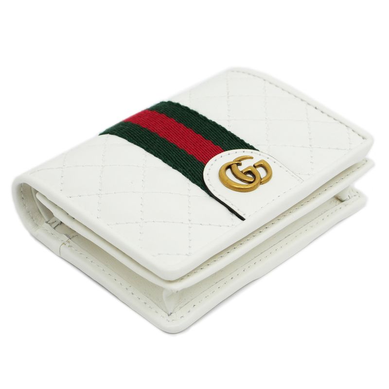 Gucci Sherry Line GG Quilted Compact Wallet 536453 White Leather Bifold