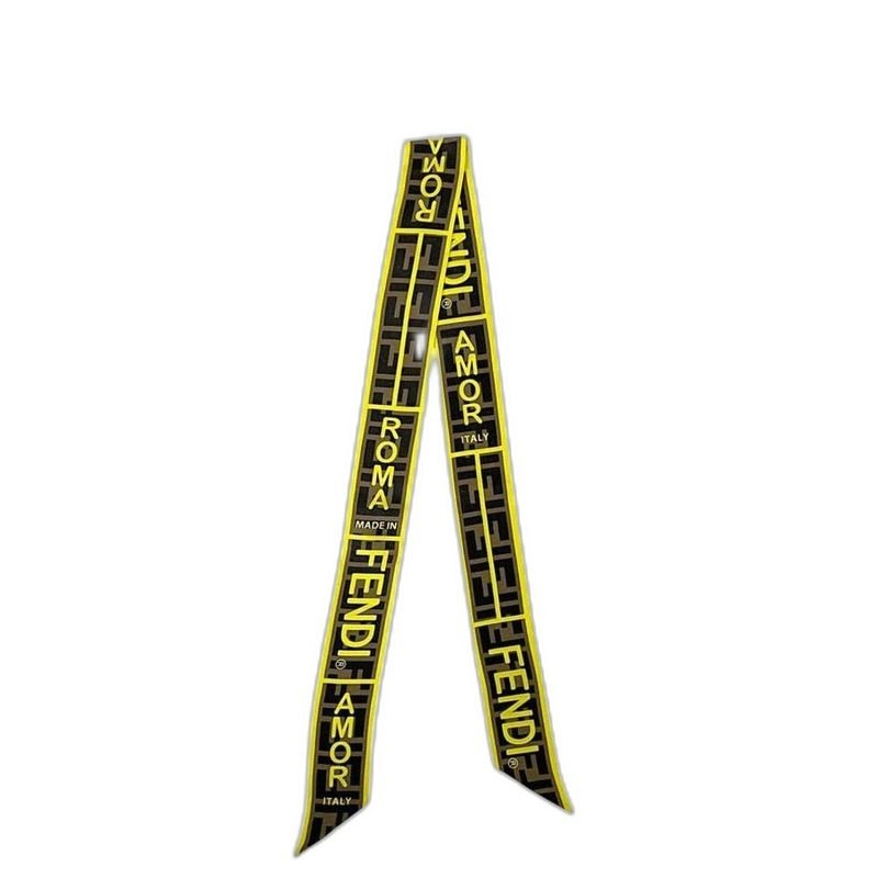 Fendi Ribbon Scarf Flappy Yellow Khaki Green Zucca