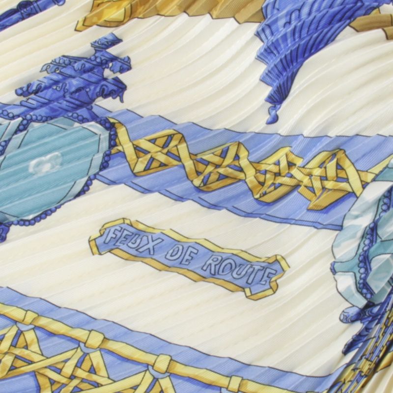 Hermes Pleated Carré Scarf With Box Multicolor 100% Silk High Brand Name