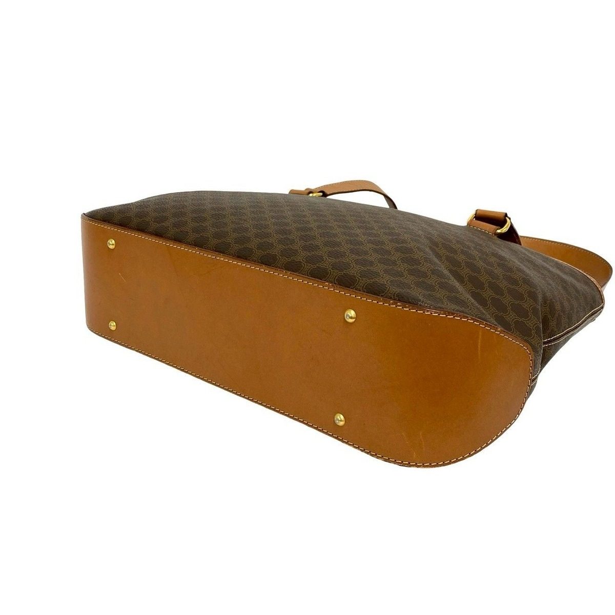 Celine Vintage Macadam Blason Logo Pattern Leather Tote Brown — view 8