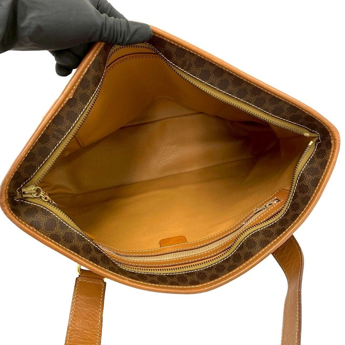 Celine Vintage Macadam Blason Logo Pattern Leather Tote Brown — view 9