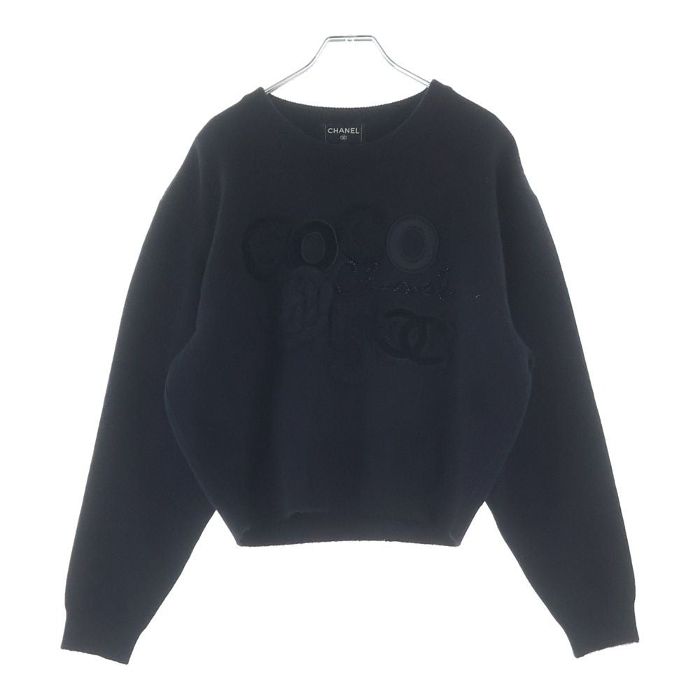 Chanel CC Logo Cashmere Knit Black Flat