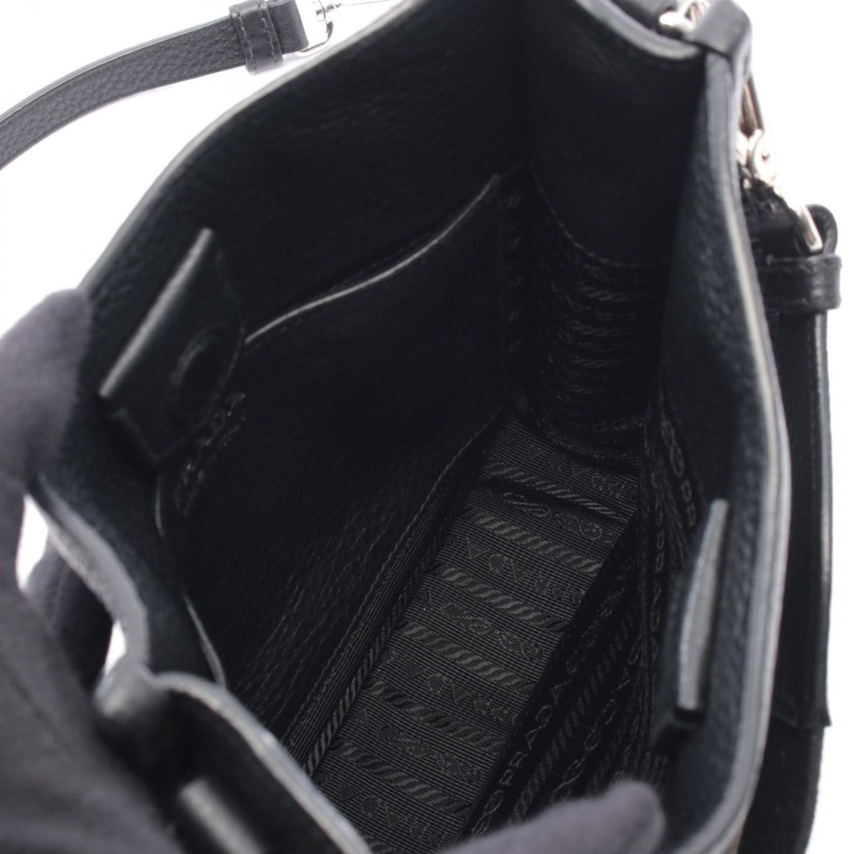 Prada Shoulder Bag Vitello Daino Soft Black Leather Canvas — view 3