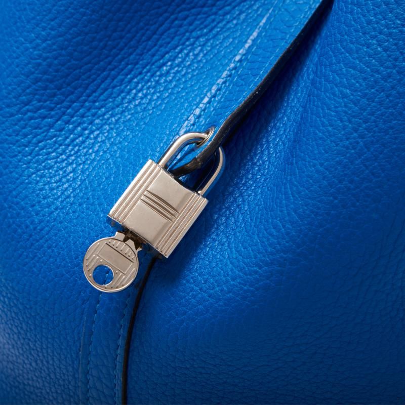 Hermes Picotin Lock MM Handbag Taurillon Clemence Blue Indra (silver Hardware)