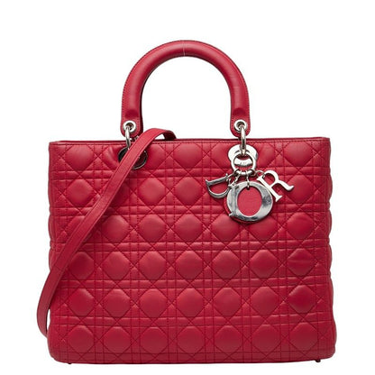 Dior Lady Dior Cannage Large Handbag Shoulder Bag 2WAY Red Leather Women's Dior