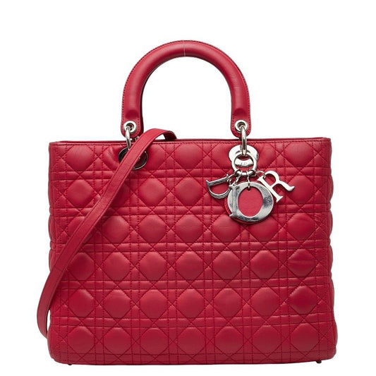Dior Lady Dior Cannage Large Handbag Shoulder Bag 2WAY Red Leather Women's Dior