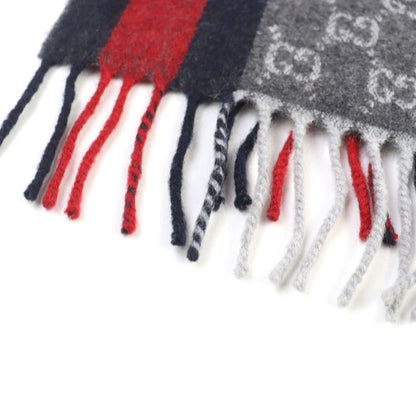 Gucci 391531 Cashmere 50% GG Logo All-over Webline Fringed Scarf Grayish 35 X