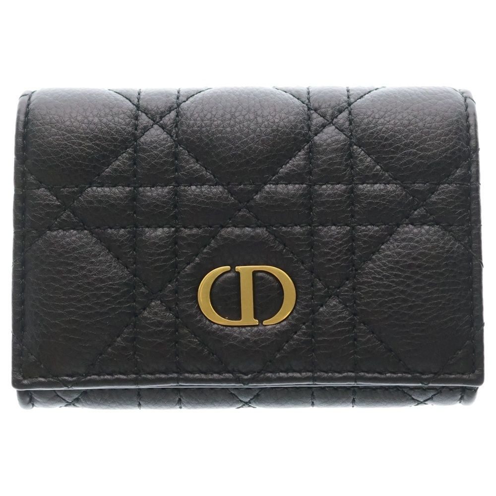 Dior Lady Cannage Card Case Business Holder Black Leather Gold
