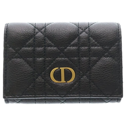 Dior Lady Cannage Card Case Business Holder Black Leather Gold