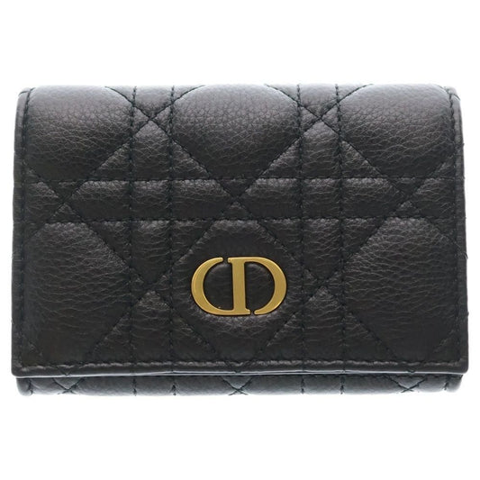 Dior Lady Cannage Card Case Business Holder Black Leather Gold