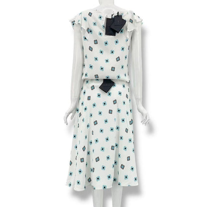 Prada Set Top Skirt Allover Pattern White Blue 40 — view 2