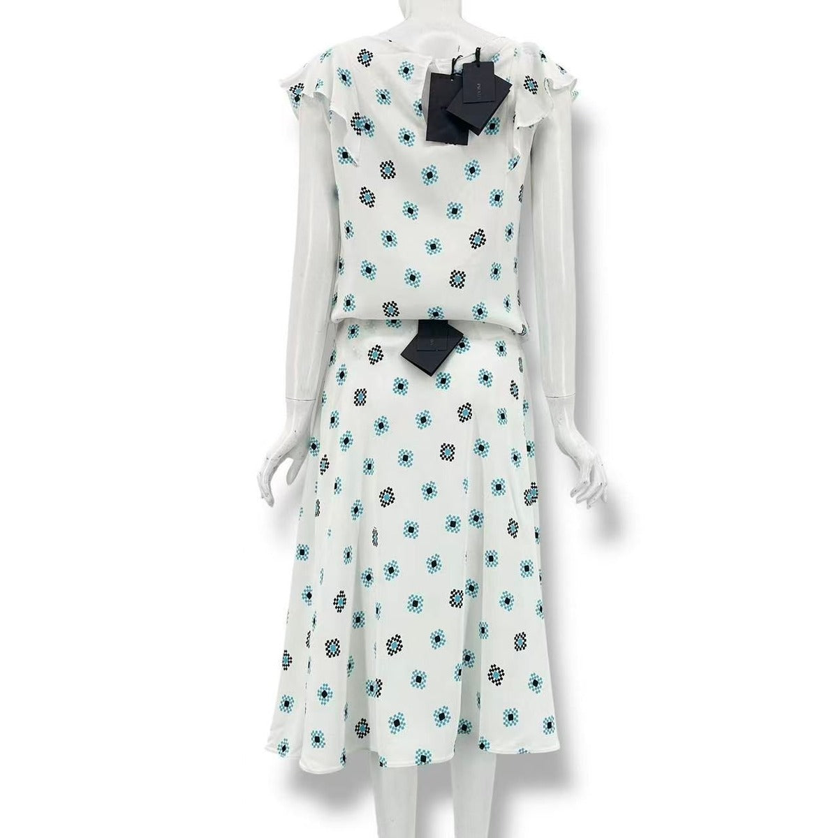 Prada Set Top Skirt All Over Print White Blue 40 — view 2