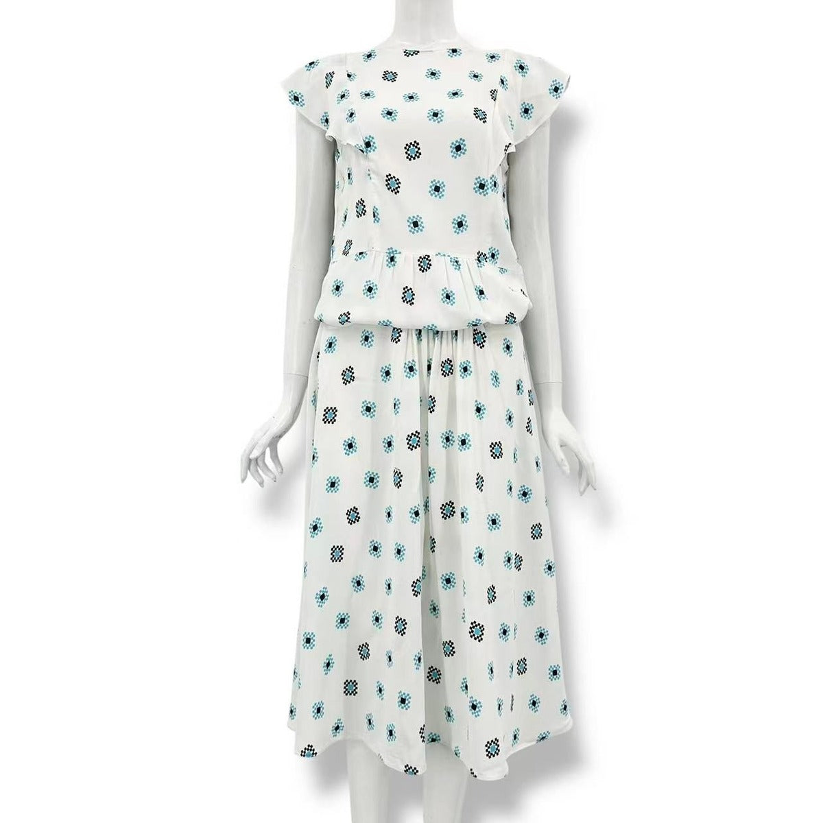 Prada Set Top Skirt Allover Pattern White Blue 40