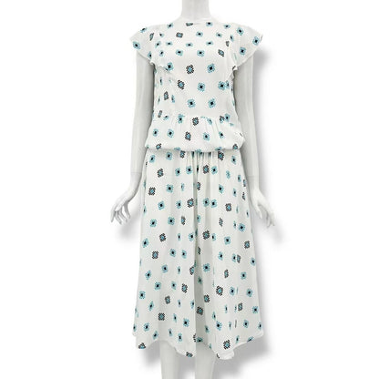Prada Set Top Skirt Allover Pattern White Blue 40
