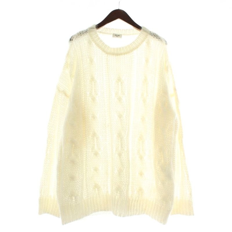 Celine 22 AW Eddy Period Boxy Aran Sweater Knit Mohair Wool Mix Long Sleeve Crew