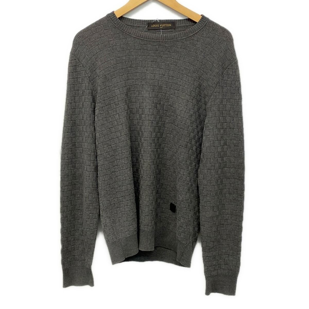 Louis Vuitton Long Sleeve Sweater M Dark Gray Crew Neck Damier Cotton Wool