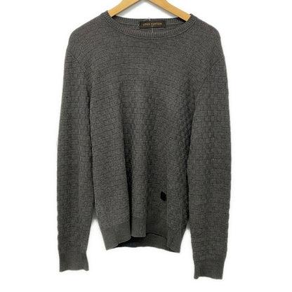 Louis Vuitton Long Sleeve Sweater M Dark Gray Crew Neck Damier Cotton Wool