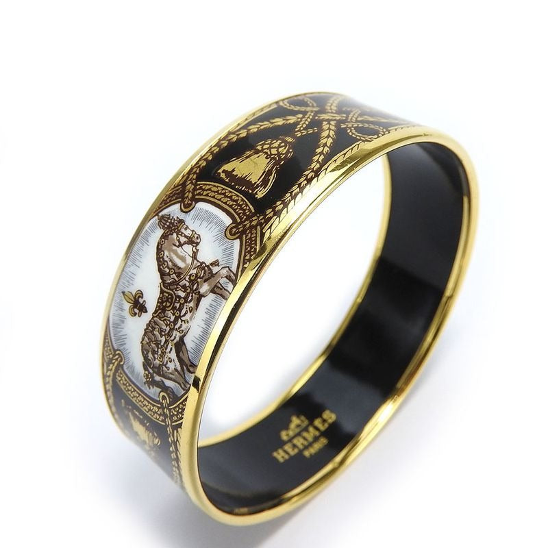 Hermes Bracelet Emile GM Metal Cloisonne Multicolor Gold Black Horse Jewelry