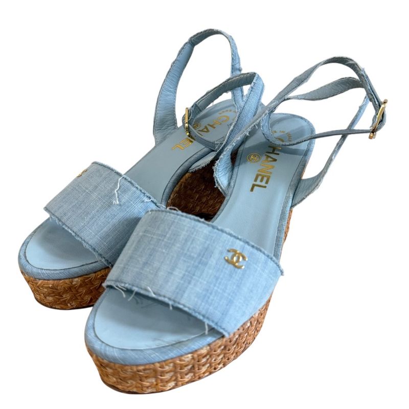 Chanel Coco Mark Open Toe Ankle Strap Wedge Sole Sandals 34 1/2 21.5cm (8.46in)