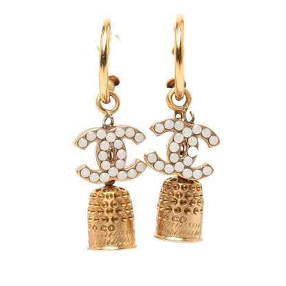 Chanel Coco Mark Belmo Chief Hoop Earrings Gold Plated