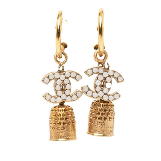 Chanel Coco Mark Belmo Chief Hoop Earrings Gold Plated