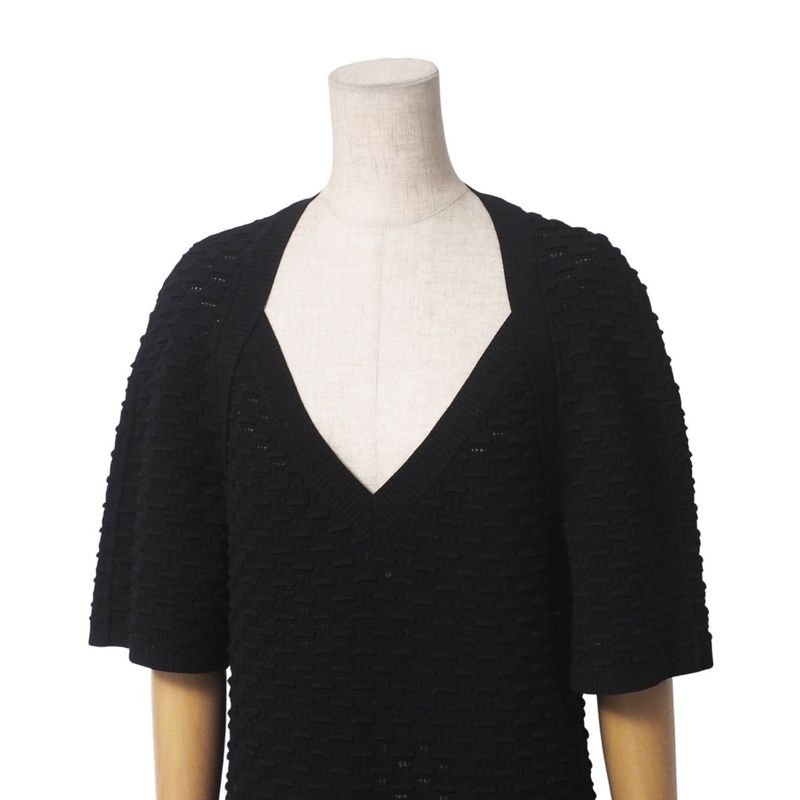 Chanel Dress Size 42 14P Knit Dress CC Logo Coco Mark Button Made In France