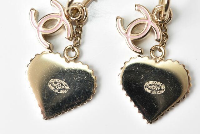 Chanel Earrings Chanel Swing Earrings CC Mark Heart Motif Pink Gold