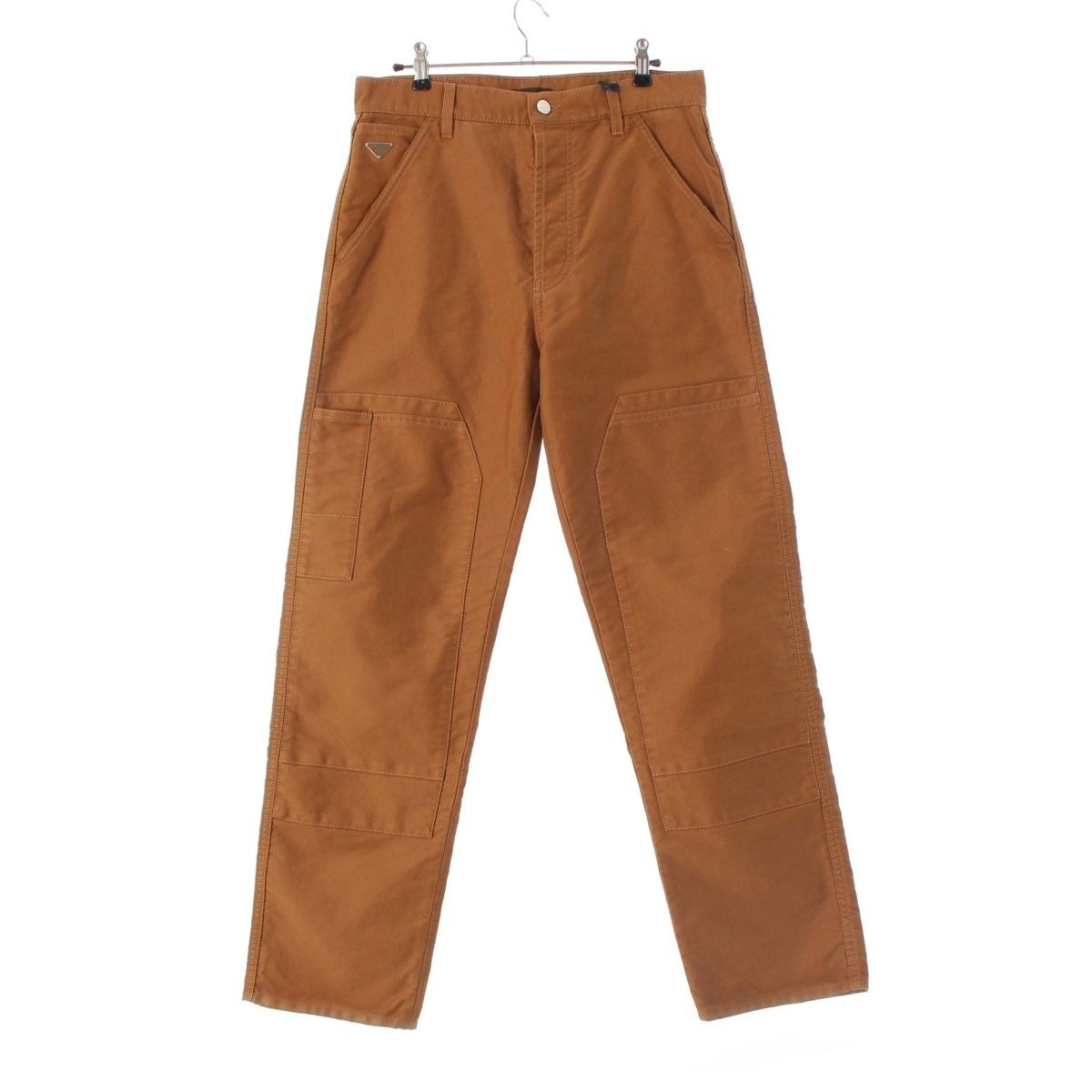 Prada Cotton Moleskin Triangle Logo Damaged Pants Brown
