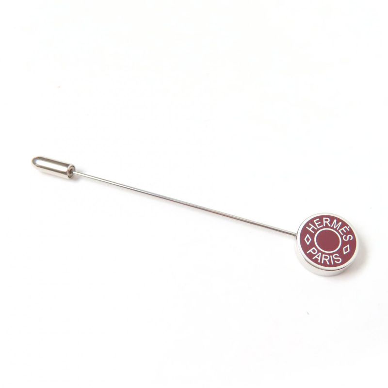 Hermes Gd1108 Silver Hardware Serie Pin Brooch Hat Pin Small Brown With Box And