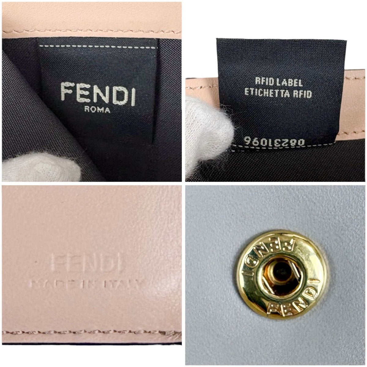 Fendi FF Diamond Compact Wallet Bifold Leather Grey Light Pink — view 11