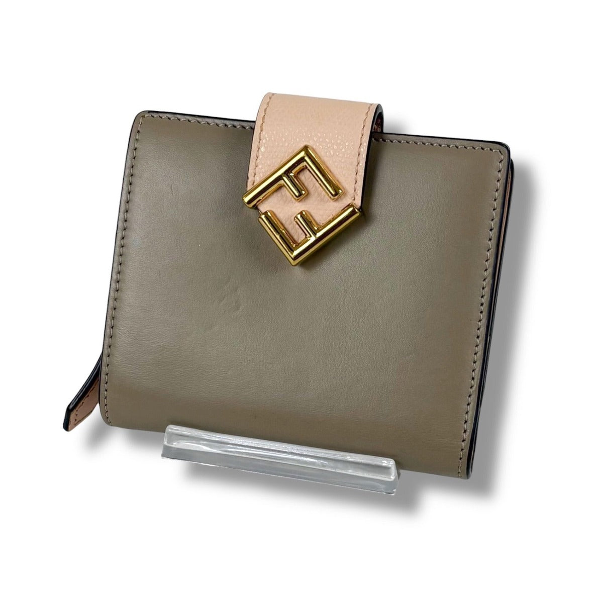 Fendi FF Diamond Compact Wallet Bifold Leather Grey Light Pink — view 12