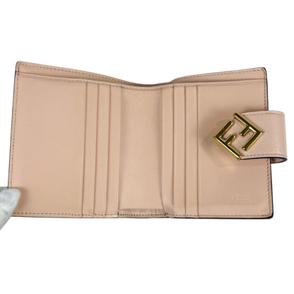 Fendi FF Diamond Compact Wallet Bifold Leather Grey Light Pink — view 4