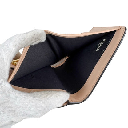 Fendi FF Diamond Compact Wallet Bifold Leather Grey Light Pink — view 5