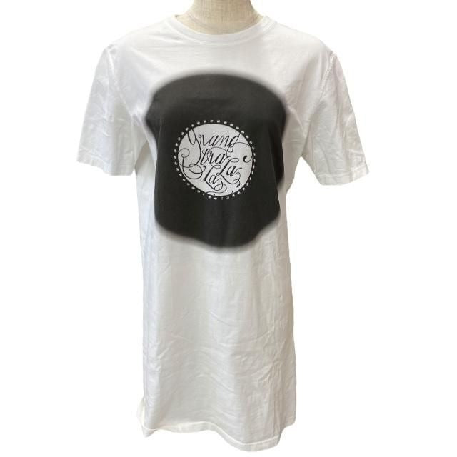 Hermes 2 E4513 du Top Dress Short Sleeves Grand Tralala Print Cotton White Size