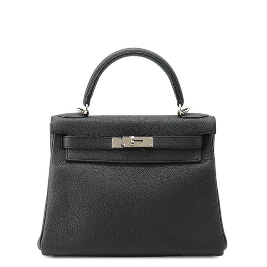 Hermes Handbag Kelly 28 Retourne Black Silver Togo 2-Way