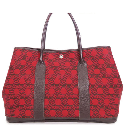 Hermes Garden Party PM Rouge Garance Brown Silver Toile So H Buffalo Tote