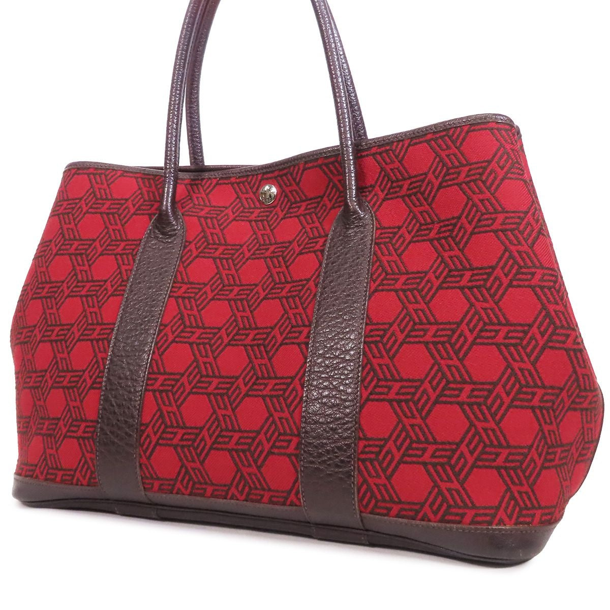 Hermes Garden Party PM Rouge Garance Brown Silver Toile So H Buffalo Tote — view 2