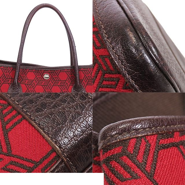 Hermes Garden Party PM Rouge Garance Brown Silver Toile So H Buffalo Tote — view 5