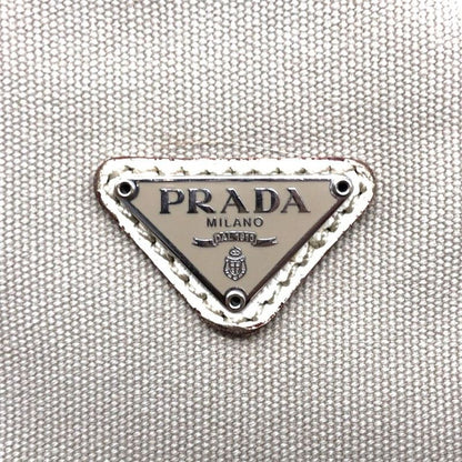 Prada Canvas Tote Bag Handbag Triangle Logo Leather Ivory Beige White Ladies