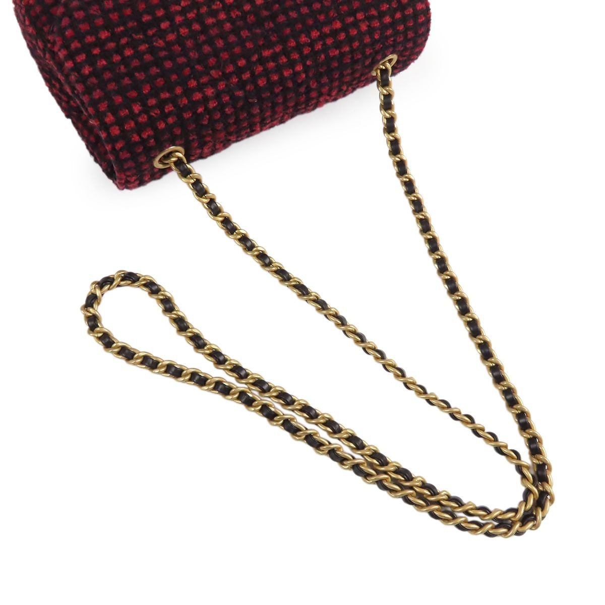 Chanel Chain Shoulder Bag Red Gold Tweed — view 4
